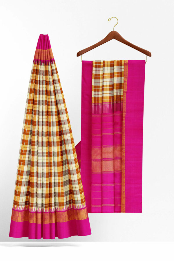 sri kumaran stores kanchipuram silk saree half white saree with pink border 3
