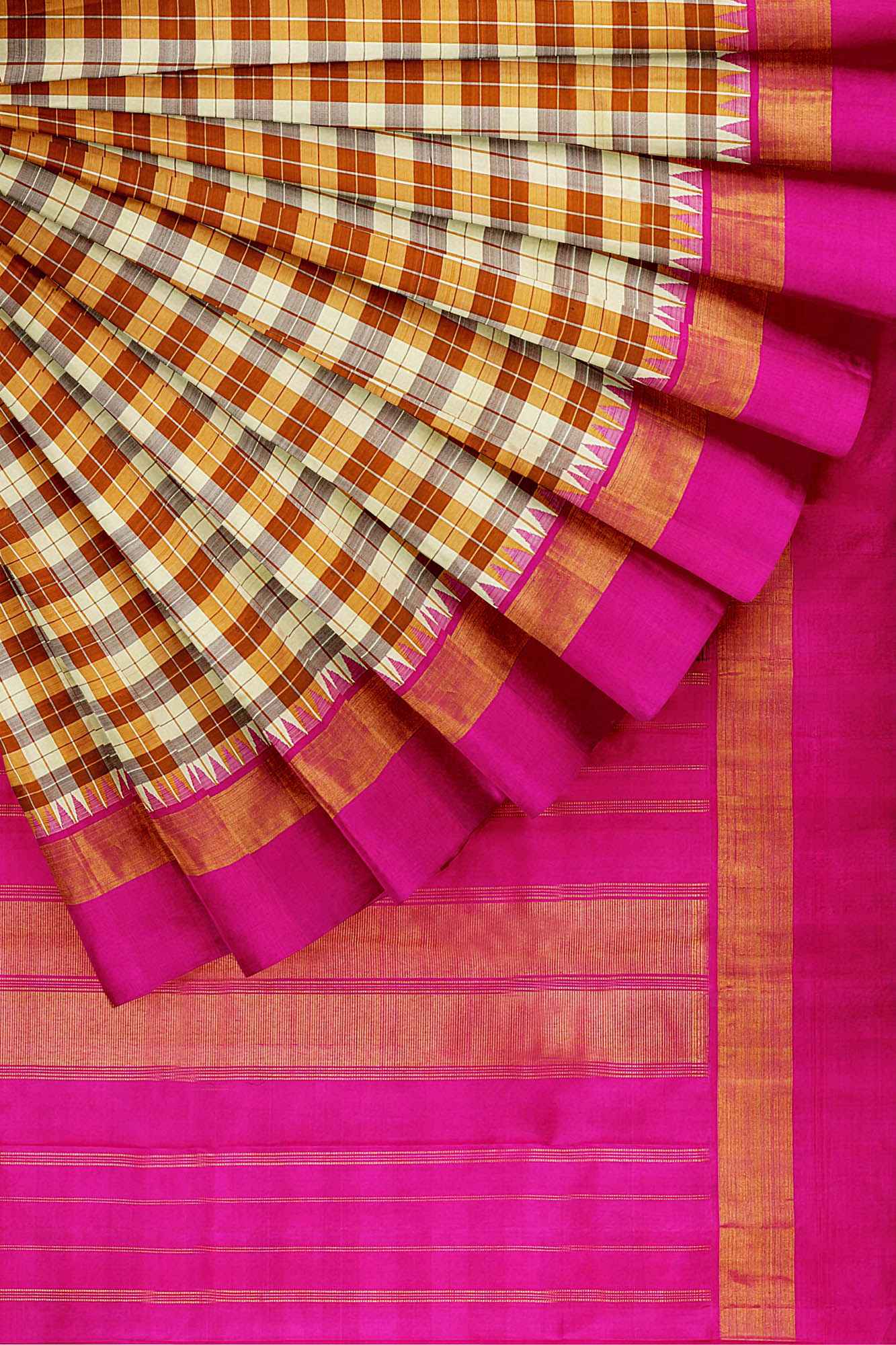 sri kumaran stores kanchipuram silk saree half white saree with pink border 4