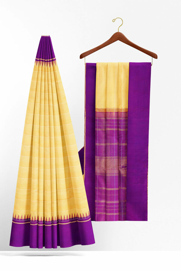 sri kumaran stores kanchipuram silk saree half white saree with purple border 3