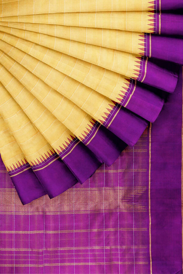 sri kumaran stores kanchipuram silk saree half white saree with purple border 4