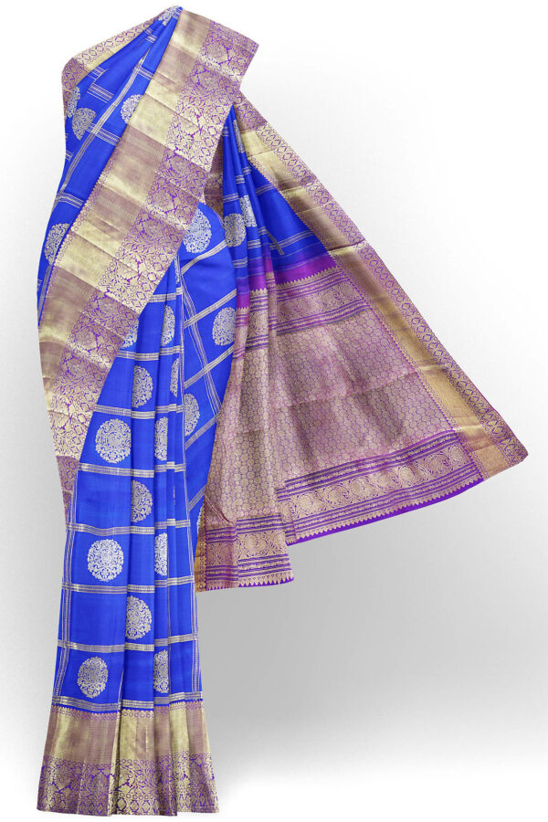 sri kumaran stores kanchipuram silk saree ink blue saree with golden colour border 2