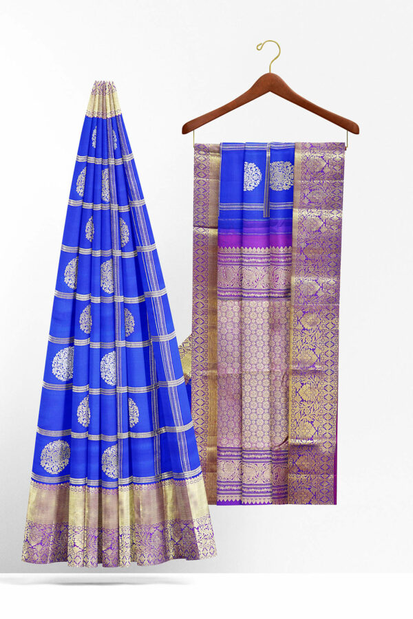 sri kumaran stores kanchipuram silk saree ink blue saree with golden colour border 3