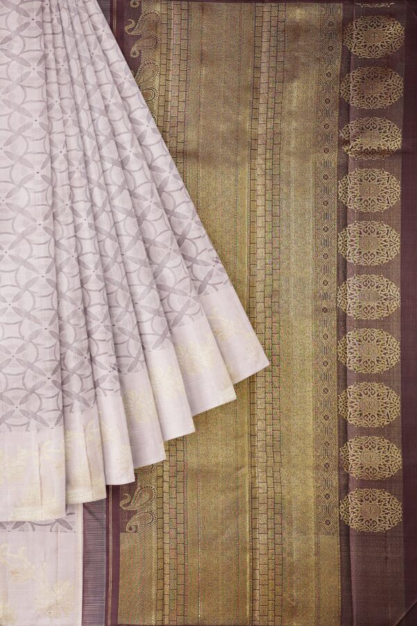 sri kumaran stores kanchipuram silk saree light brown saree with white border 1