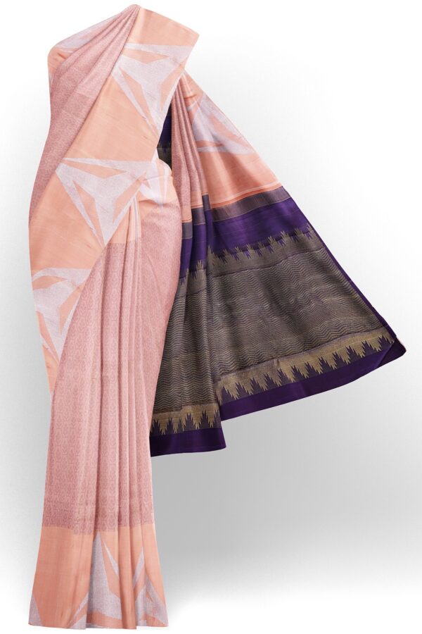 sri kumaran stores kanchipuram silk saree light orange saree with light orange border 1 2