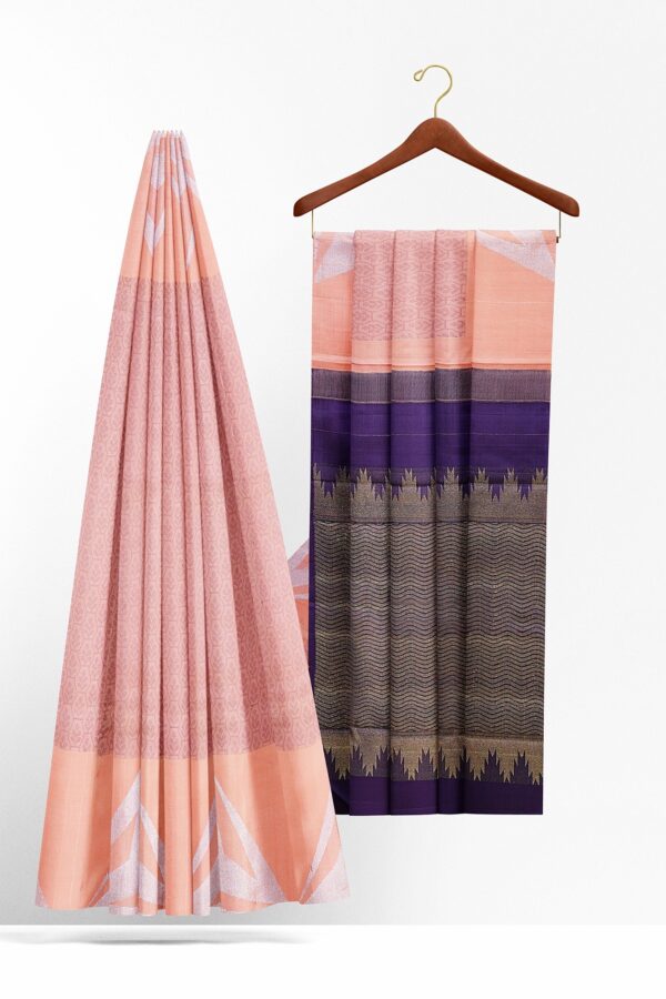 sri kumaran stores kanchipuram silk saree light orange saree with light orange border 1 3
