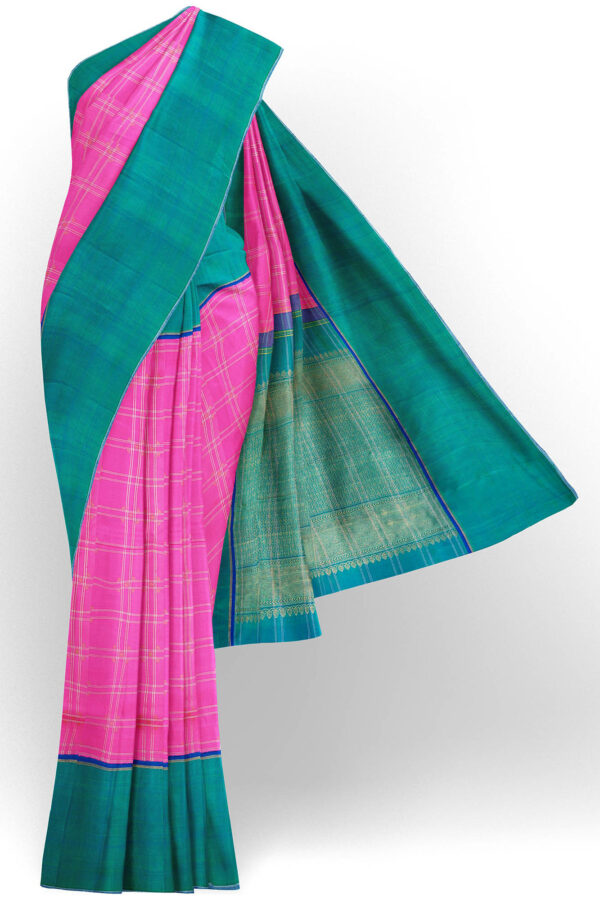 sri kumaran stores kanchipuram silk saree light pink saree with turquoise blue border 2