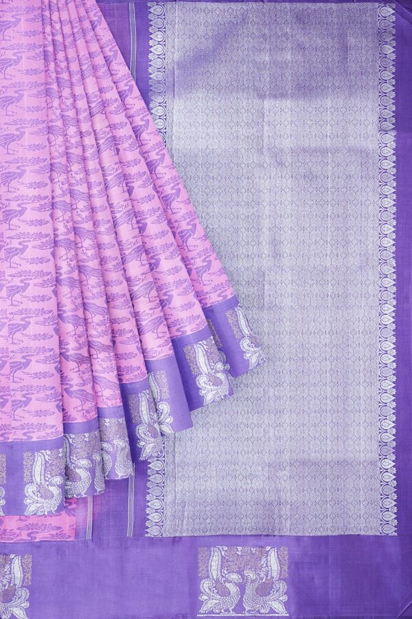 sri kumaran stores kanchipuram silk saree light purple saree with silver purple border 1