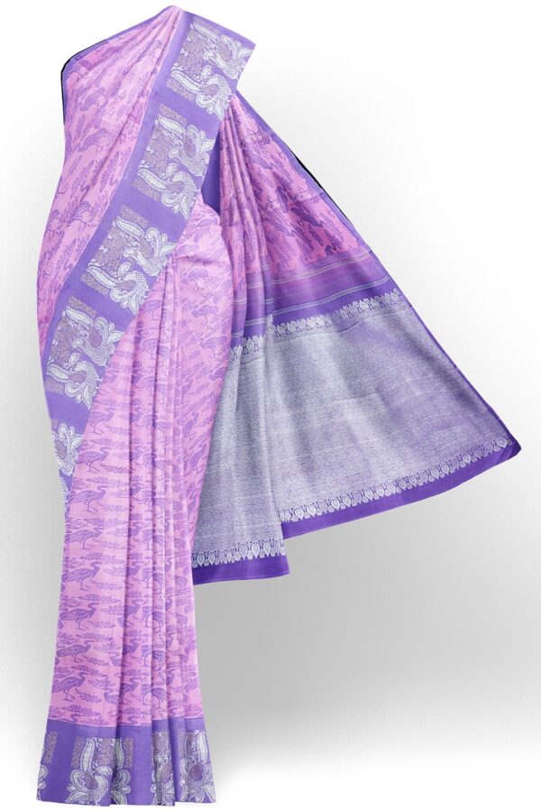 sri kumaran stores kanchipuram silk saree light purple saree with silver purple border 2