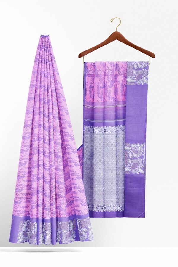 sri kumaran stores kanchipuram silk saree light purple saree with silver purple border 3