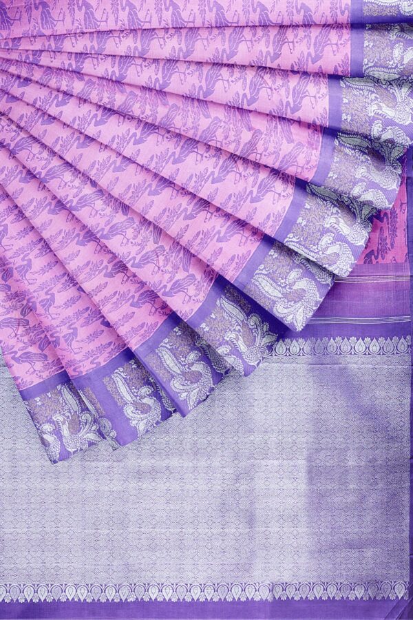 sri kumaran stores kanchipuram silk saree light purple saree with silver purple border 4