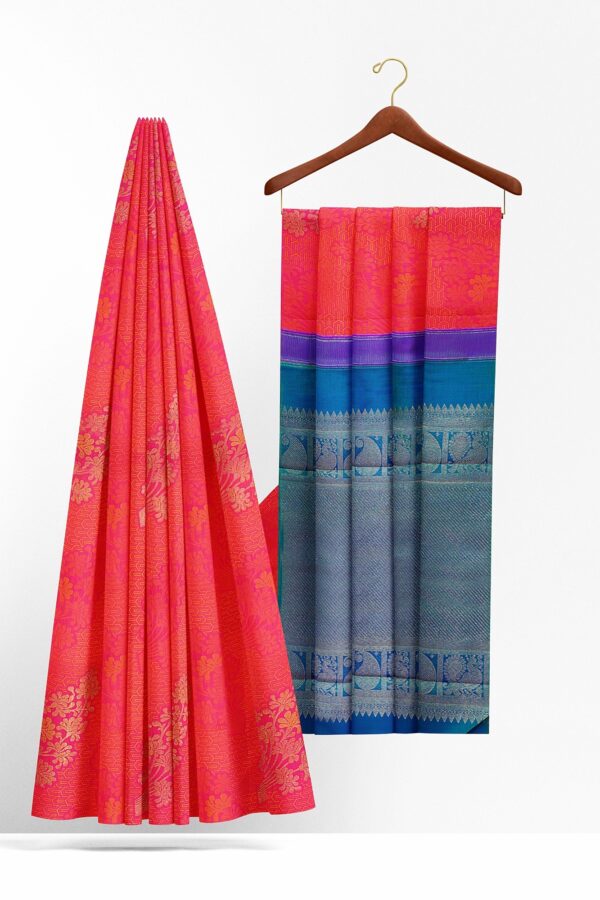 sri kumaran stores kanchipuram silk saree light red saree with light red border 3