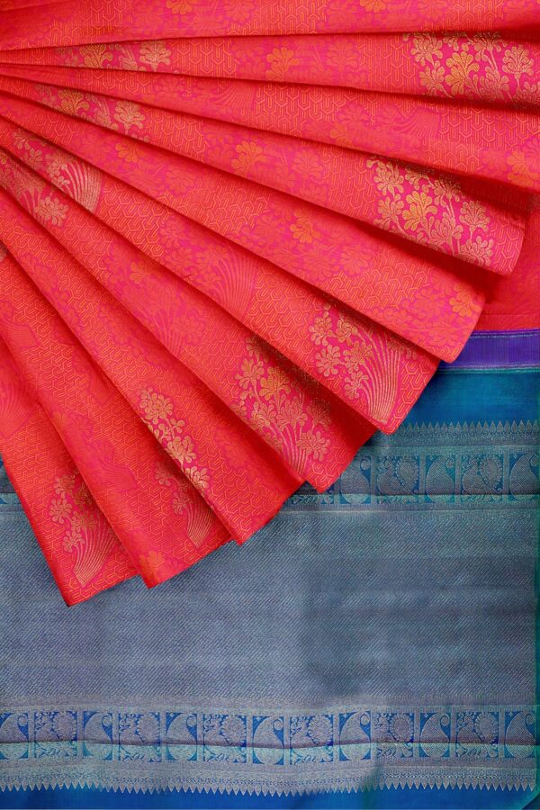 sri kumaran stores kanchipuram silk saree light red saree with light red border 4