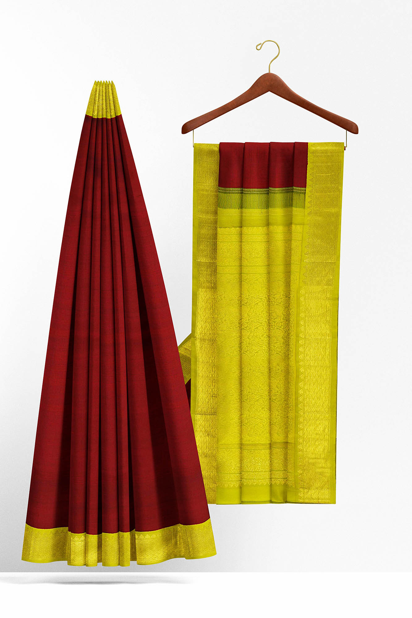sri kumaran stores kanchipuram silk saree maroon saree with golden border 3