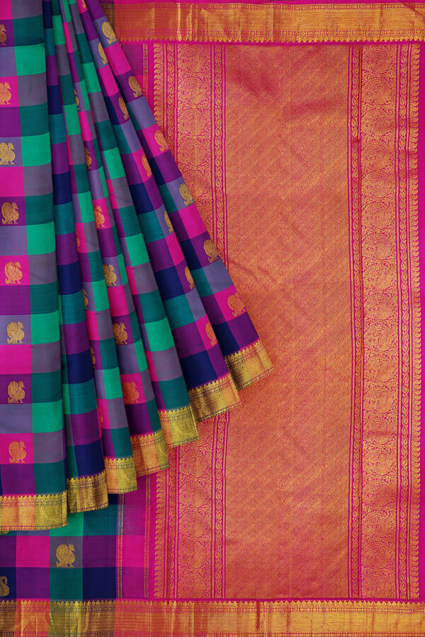 sri kumaran stores kanchipuram silk saree multicolour saree with golden colour border 1