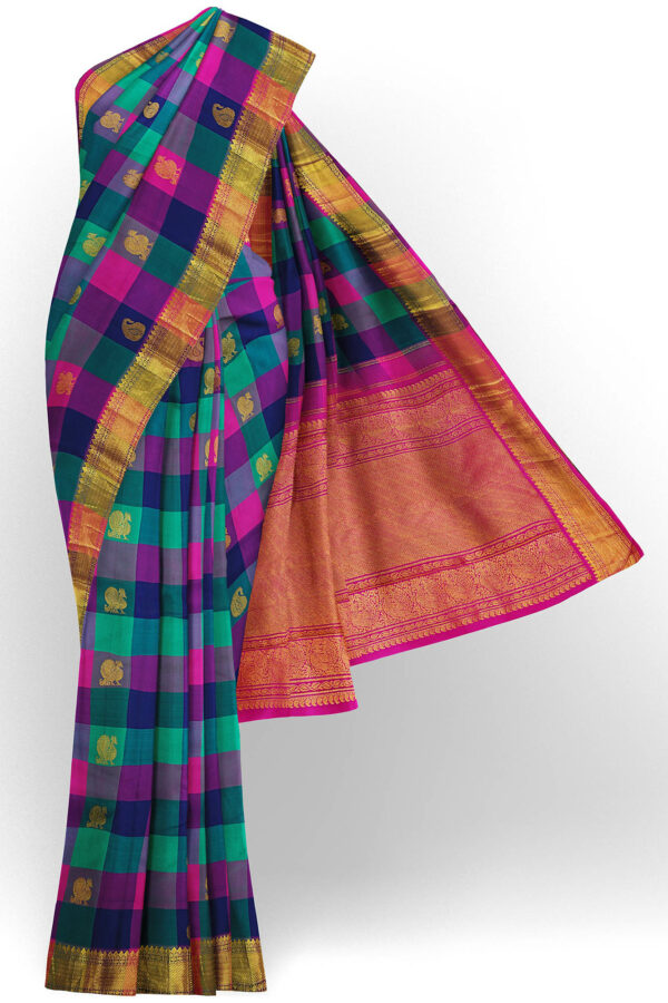 sri kumaran stores kanchipuram silk saree multicolour saree with golden colour border 2