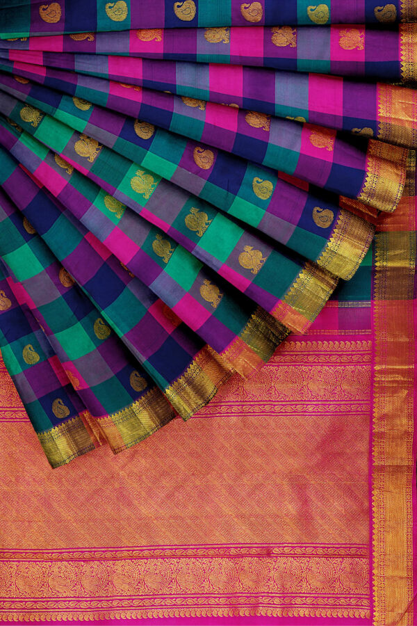 sri kumaran stores kanchipuram silk saree multicolour saree with golden colour border 4