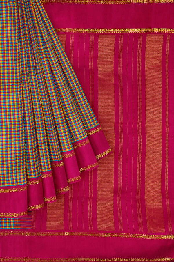 sri kumaran stores kanchipuram silk saree multicolour saree with golden pink border 1