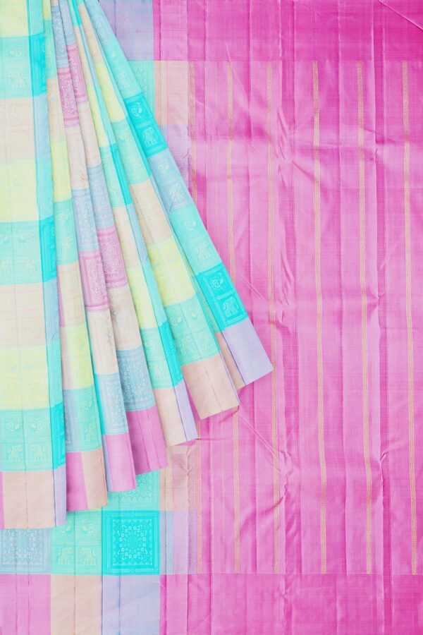 sri kumaran stores kanchipuram silk saree multicolour saree with multicolour border 1