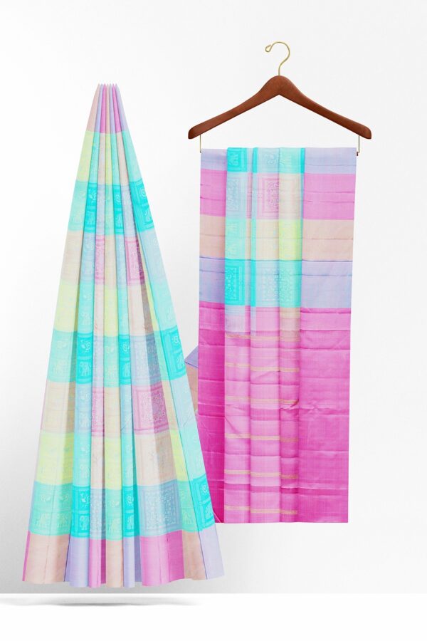 sri kumaran stores kanchipuram silk saree multicolour saree with multicolour border 3