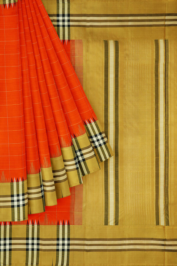 sri kumaran stores kanchipuram silk saree orange saree with dark yellow border 1