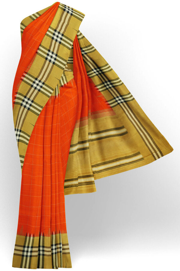 sri kumaran stores kanchipuram silk saree orange saree with dark yellow border 2