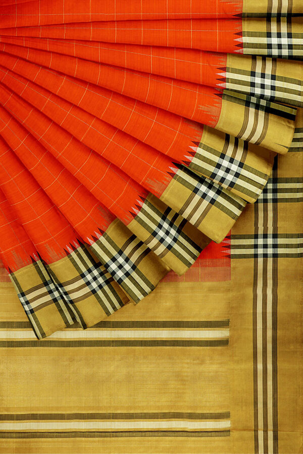 sri kumaran stores kanchipuram silk saree orange saree with dark yellow border 4