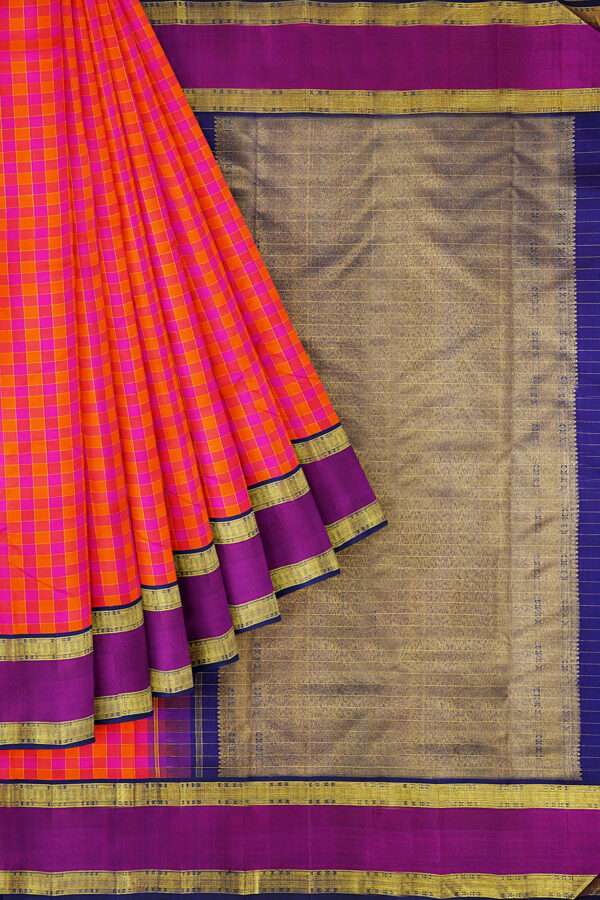 sri kumaran stores kanchipuram silk saree orange saree with golden purple border 1
