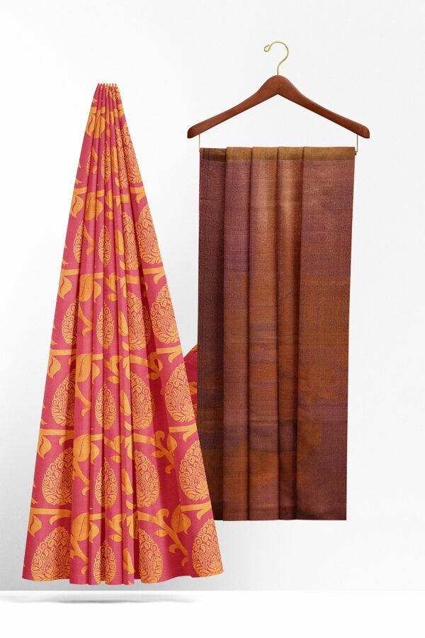 sri kumaran stores kanchipuram silk saree orange saree with orange border 1 3