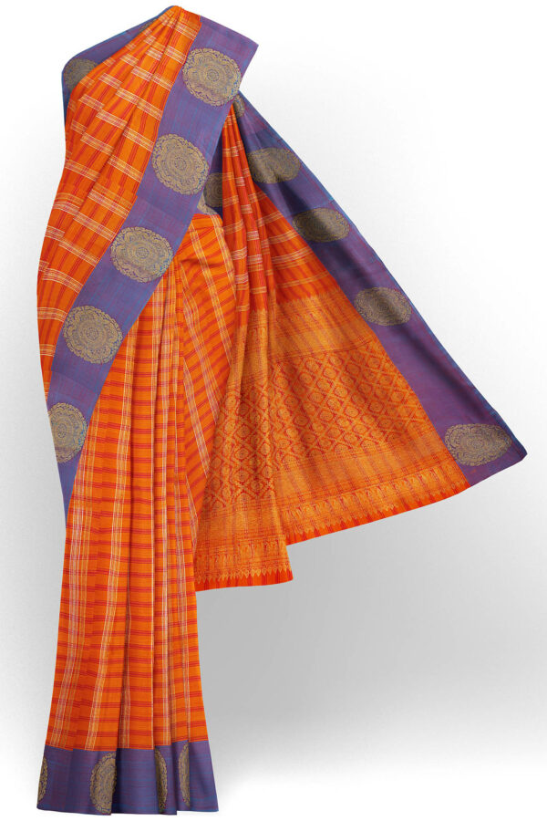 sri kumaran stores kanchipuram silk saree orange saree with purple border 2