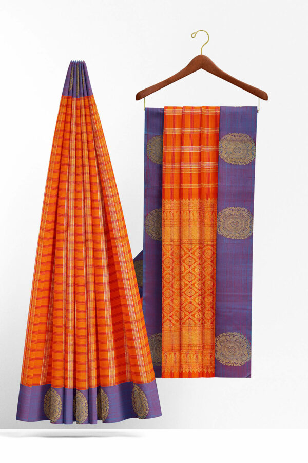 sri kumaran stores kanchipuram silk saree orange saree with purple border 3