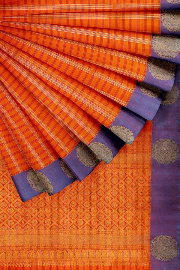 sri kumaran stores kanchipuram silk saree orange saree with purple border 4