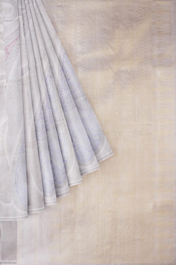 sri kumaran stores kanchipuram silk saree pearl grey saree with grey border 1