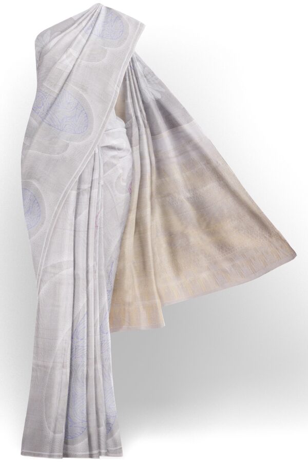 sri kumaran stores kanchipuram silk saree pearl grey saree with grey border 2