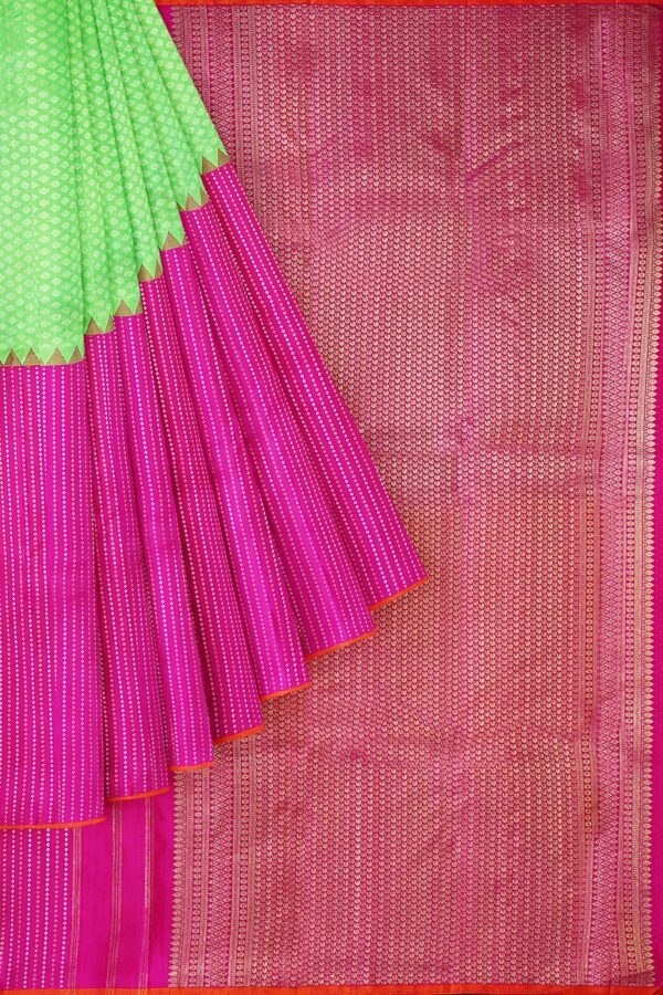 sri kumaran stores kanchipuram silk saree pink and green saree with pink and green border 1
