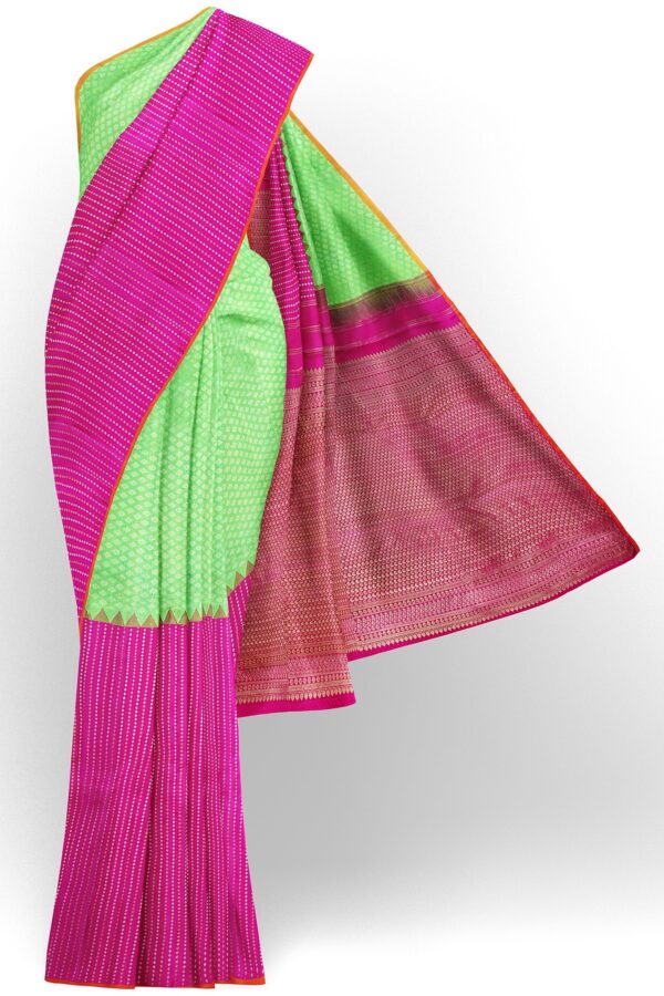 sri kumaran stores kanchipuram silk saree pink and green saree with pink and green border 2