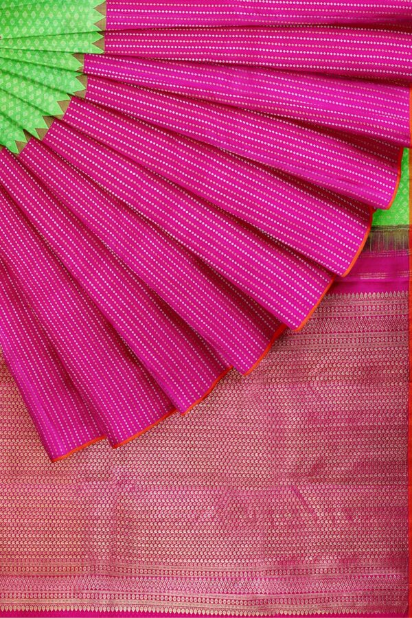 sri kumaran stores kanchipuram silk saree pink and green saree with pink and green border 4