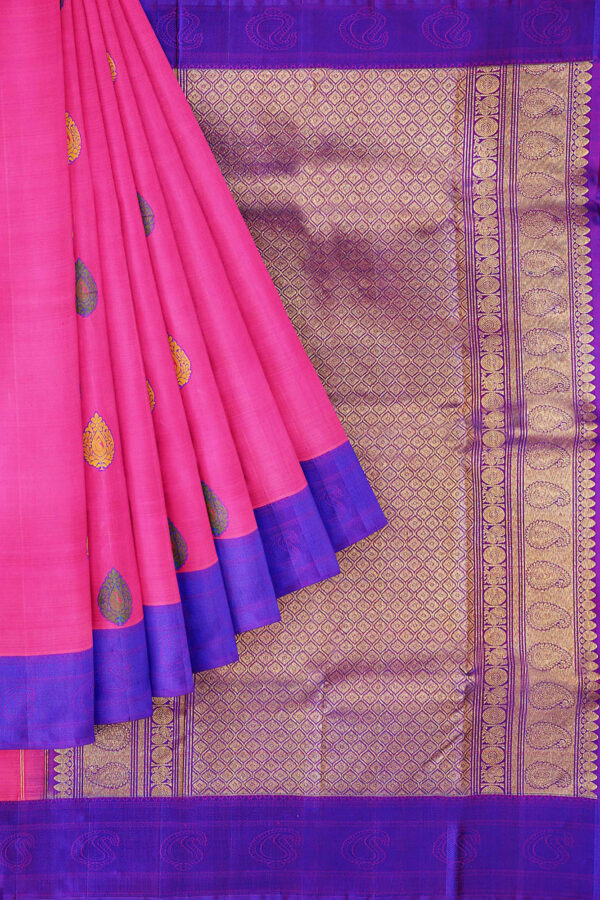 sri kumaran stores kanchipuram silk saree pink saree with blue border 1