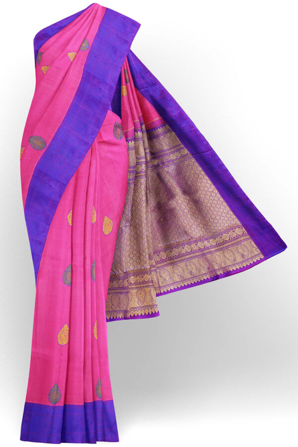 sri kumaran stores kanchipuram silk saree pink saree with blue border 2