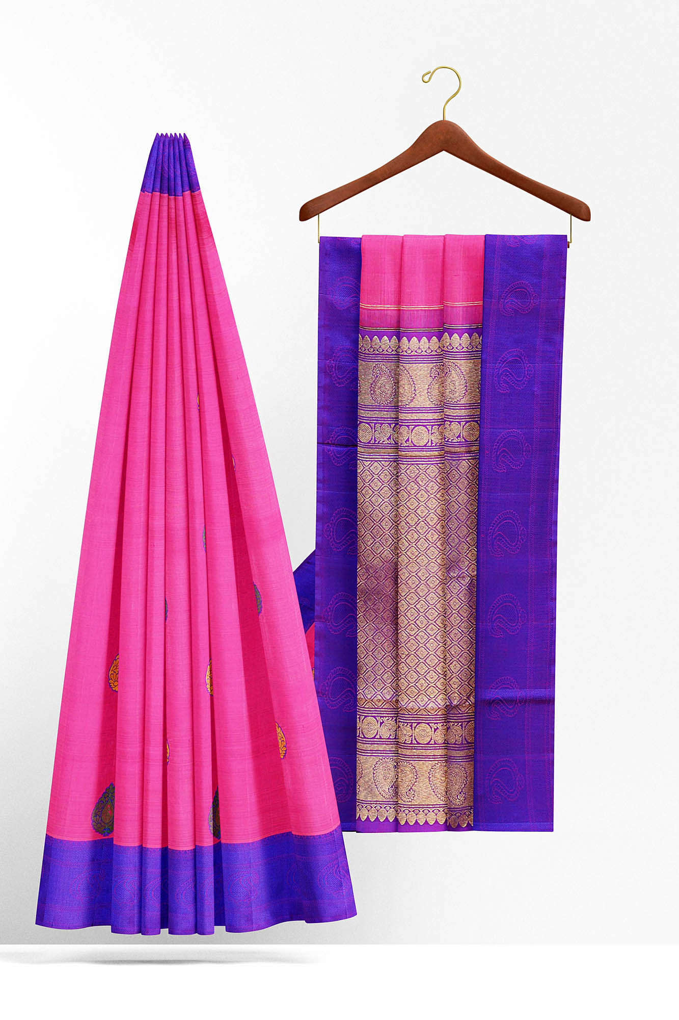 sri kumaran stores kanchipuram silk saree pink saree with blue border 3