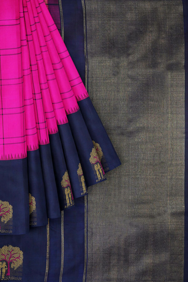 sri kumaran stores kanchipuram silk saree pink saree with dark blue border 1