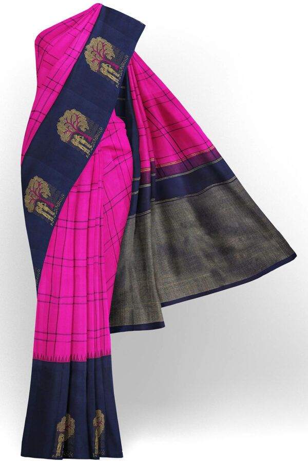 sri kumaran stores kanchipuram silk saree pink saree with dark blue border 2