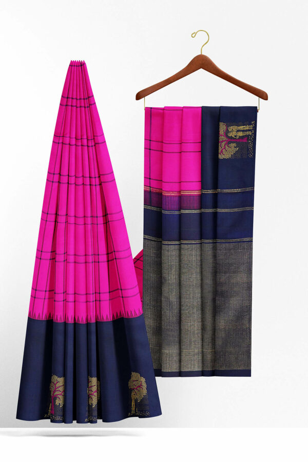 sri kumaran stores kanchipuram silk saree pink saree with dark blue border 3
