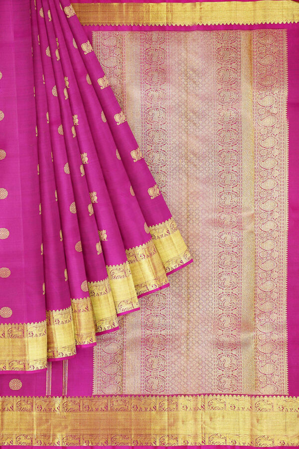 sri kumaran stores kanchipuram silk saree pink saree with golden border 1