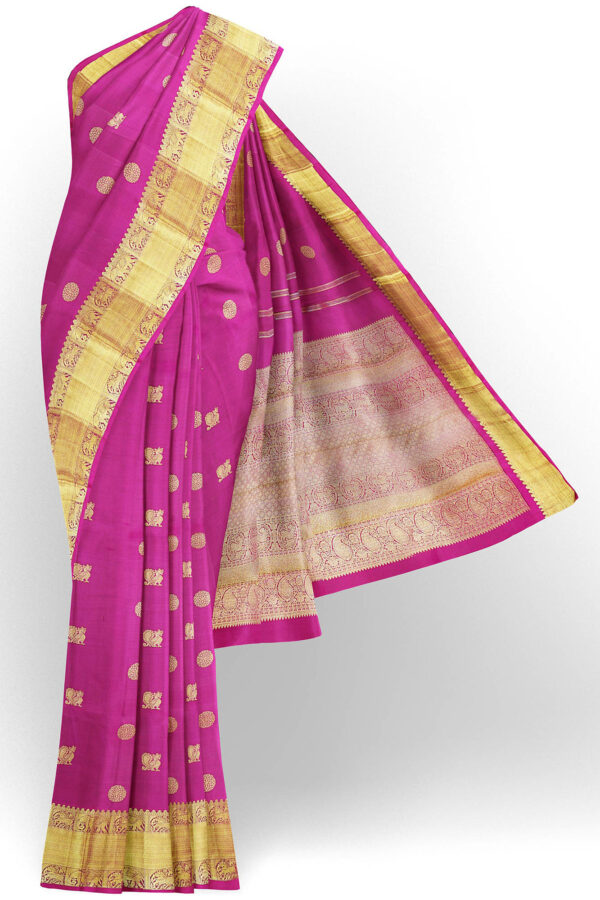 sri kumaran stores kanchipuram silk saree pink saree with golden border 2