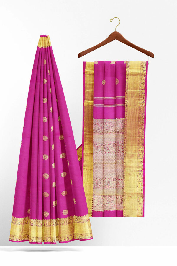 sri kumaran stores kanchipuram silk saree pink saree with golden border 3
