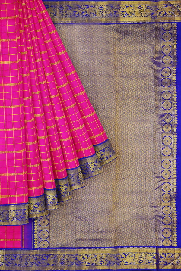 sri kumaran stores kanchipuram silk saree pink saree with golden dark blue border 1