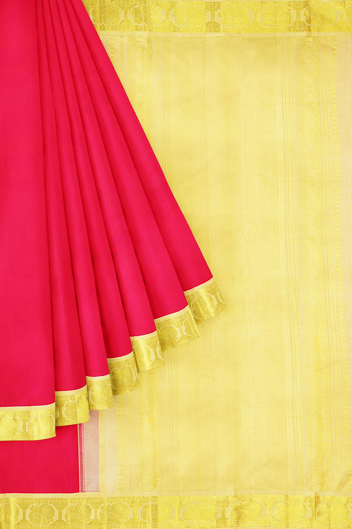 sri kumaran stores kanchipuram silk saree pink saree with golden half white border 1 1