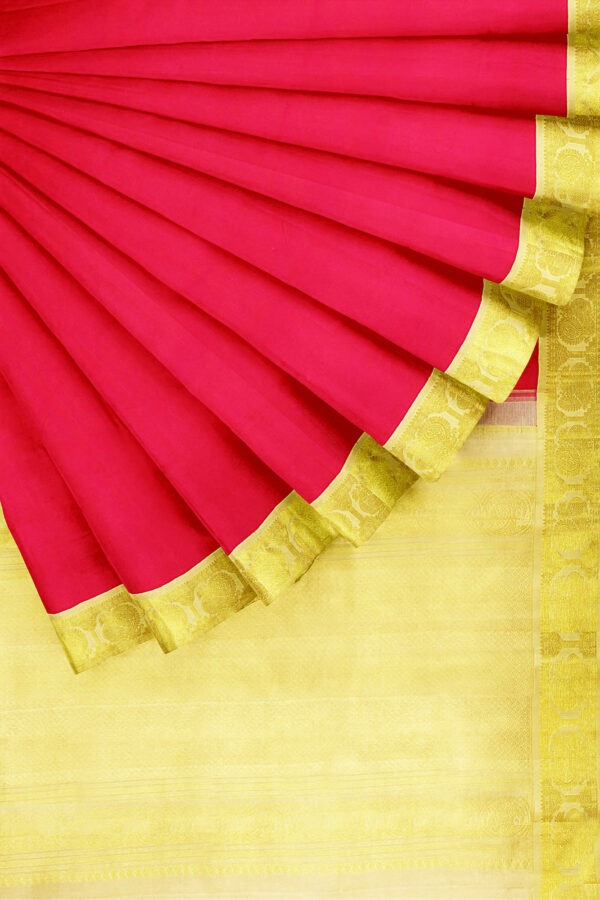 sri kumaran stores kanchipuram silk saree pink saree with golden half white border 1 4