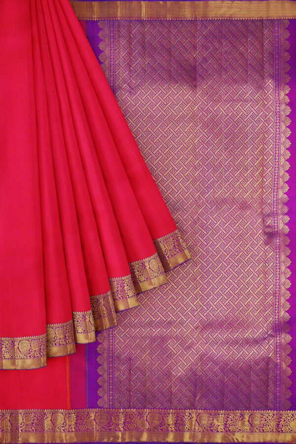 sri kumaran stores kanchipuram silk saree pink saree with golden purple border 1