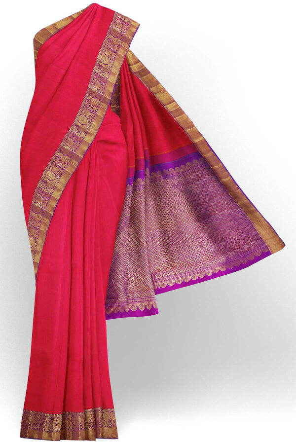 sri kumaran stores kanchipuram silk saree pink saree with golden purple border 2